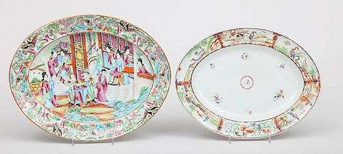 Canton Rose Medallion Porcelain Oval Platter and a Chinese Export Small Porcelain Oval Platter