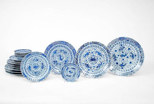 Assorted Group of Modern Chinese Blue and White Porcelain Plates