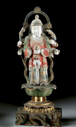 Japanese Edo Period Gilt, Wood, & Bronze Bodhisattva