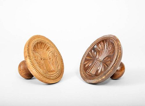 Two Wooden Butter Molds Carved with Wheat Sheaths