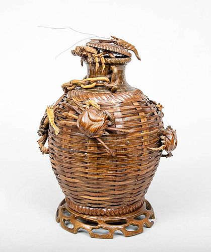 Ovoid-Form Wicker Vase with Crustaceans