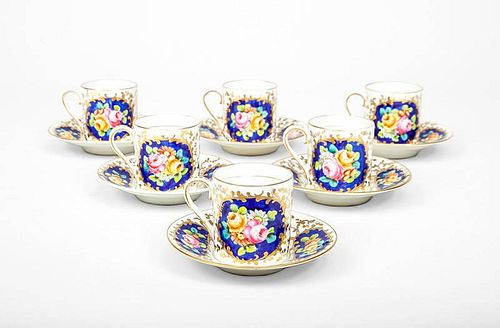 Set of Six French Porcelain Demitasse Cups and Saucers