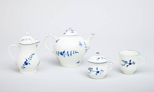 Chantilly Porcelain Teapot and Cover, Individual Coffee Pot and Cover, Pot de Cr?me and Cover, and a Cup