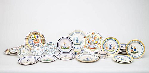 Thirty-Eight Henriot Quimper Pottery Plates and Other Articles