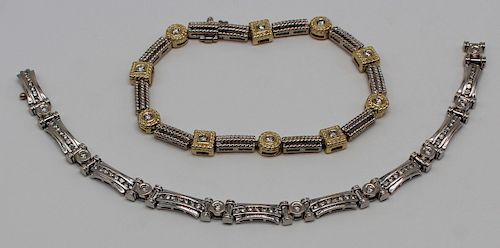 JEWELRY. (2) Gold and Diamond Line Bracelets.