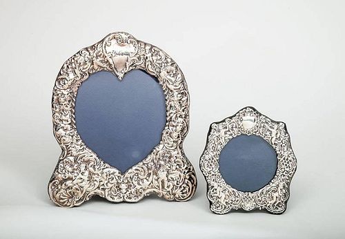 Two English Silver-on-Velvet Picture Frames, Modern