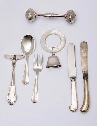 Group of Silver Baby Implements