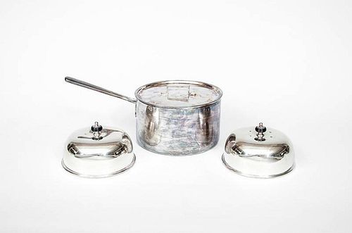 Pair of Silver-Plate Domes and a Sauce Pot with Cover