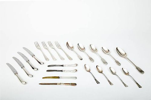 Large Assorted Group of Silver and Silver-Plated Georgian and Other Flatware