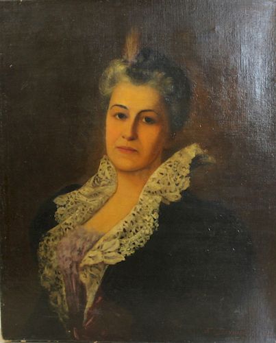 E BANNISTER. Oil on Canvas Portrait of a Lady.