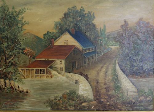 THOMPSON. Signed Oil On Board Of A Mill .