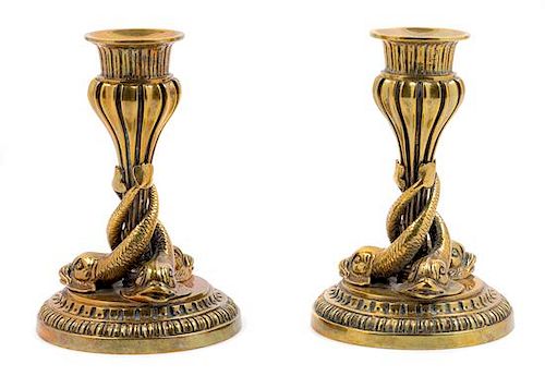 A Pair of Gilt Bronze Candlesticks Height 6 inches.