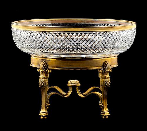 A French Gilt Bronze Mounted Cut Glass Bowl Diameter 8 1/2 inches.