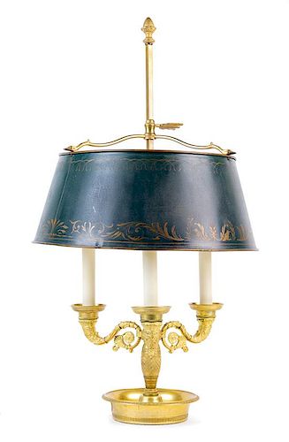 An Empire Style Gilt Bronze Bouillotte Lamp Height overall 26 inches.