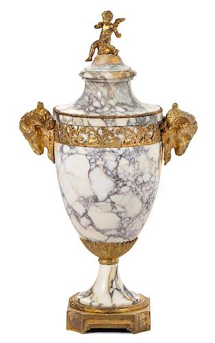 A Gilt Bronze and Marble Urn Height overall 26 inches.