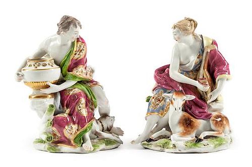 A Pair of Continental Porcelain Figural Groups Height 9 1/2 inches.