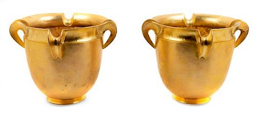 A Pair of Hammered Gilt Metal Cache Pots Height 10 1/8 inches.