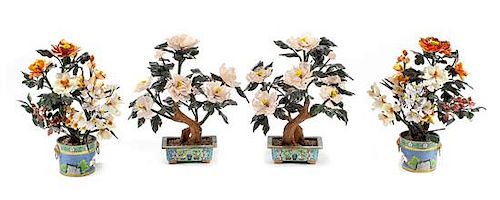 Two Pairs of Chinese Hardstone Models of Trees Height of tallest 15 inches.