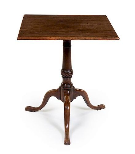 A George III Mahogany Tilt-Top Tea Table Height 27 1/2 x width 24 x depth 24 inches.