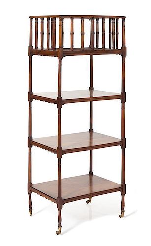 * A Regency Style Mahogany Etagere Height 48 1/2 x width 18 x depth 13 inches.
