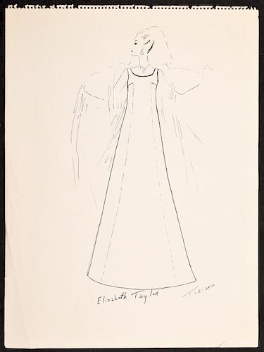 Large Karl Lagerfeld Fashion Drawing, Elizabeth Taylor