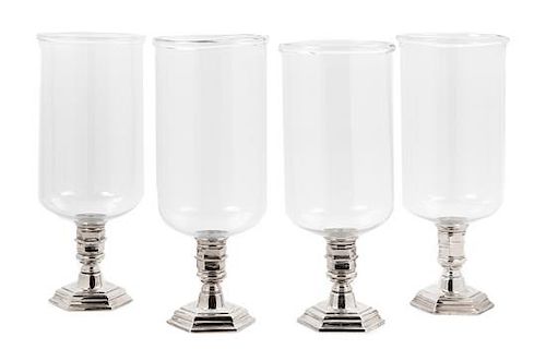 A Set of Four French Silver-Plate and Glass Photophores Height 14 inches.