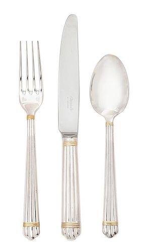 A French Silver-Plate Flatware Service, Christofle, Paris, 20th Century, Aria Gold pattern, comprising: 9 dinner knives 9 dinner