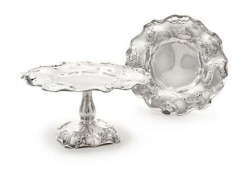 A Pair of American Silver Compotes, Gorham Mfg. Co., Providence, RI, 1907, Martele, spot-hammered, the shaped circular bowls wit