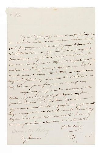 HALEVY, FROMENTAL. Autographed letter signed, one page, January 21, n.y.