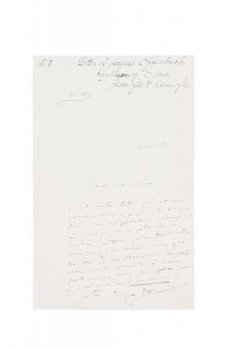 OFFENBACH, JACQUES. Autographed letter signed, one page, n.d., in French.