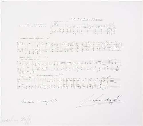 RAFF, JOACHIM. Autographed quotation. Four staves from a symphony, May, 1874.