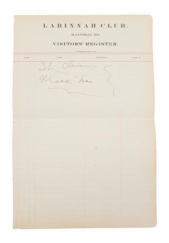 * (CLEMENS, SAMUEL) L. TWAIN, MARK. Document signed twice as Twain and Clemens, n.d.