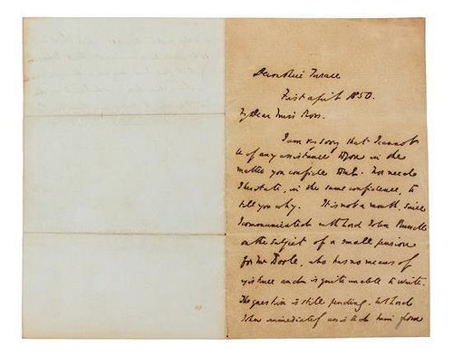 DICKENS, CHARLES. Autographed letter signed ("Charles Dickens"), 2pp., Devonshire Terrace, April 1, 1870. To Georgina Ross.