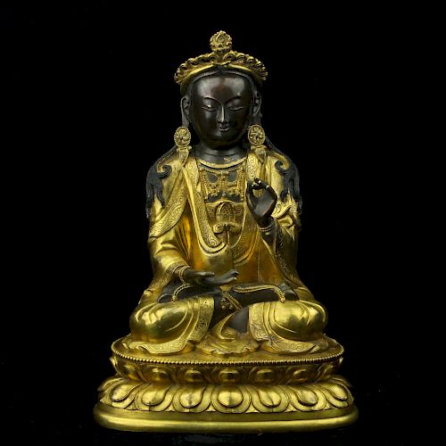 Chinese gilt bronze figure of Guanyin. 
