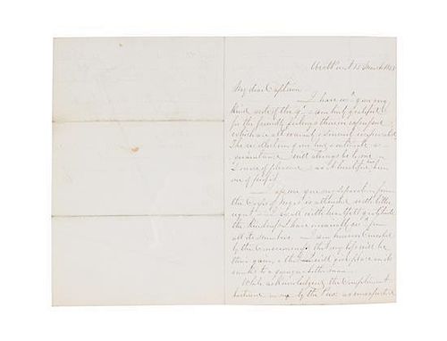 LEE, ROBERT E. Autographed letter signed ("RE Lee") three pages, To George Cullum, West Point, March 13, 1855.