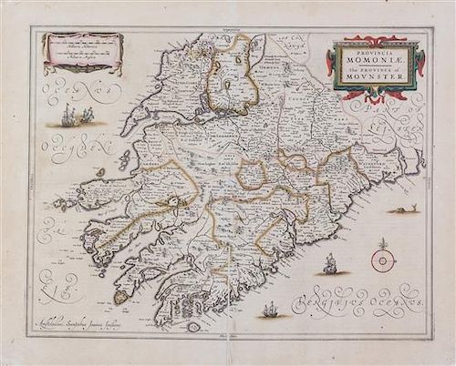 (MAP) JANSSON, JAN. Provincia Momoniae. Amsterdam, [1654]. Engraved map of Ireland, hand-colored in outline.