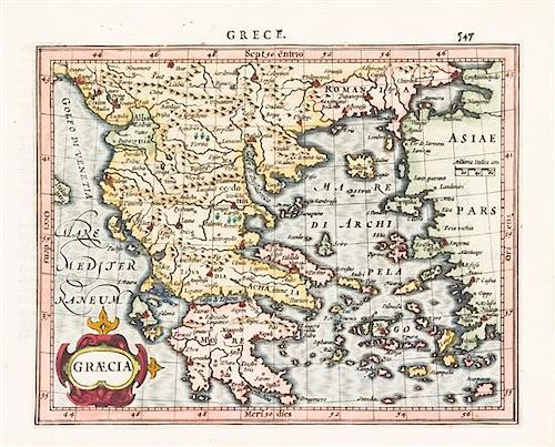 (MAP) MERCATOR, GERARD AND JODOCUS HONDIUS. Graecia. [Amsterdam], 1608. Engraved hand-colored map.