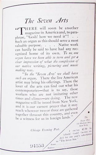 * THE SEVEN ARTS. New York, 1916-1917. 15 issues (3 duplicates).