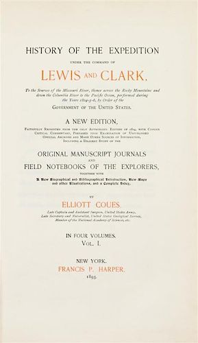 (LEWIS AND CLARK) COUES, ELLIOT, ed. History of the Expedition under the Command of Lewis and Clark...New York, 1893. Limited ed
