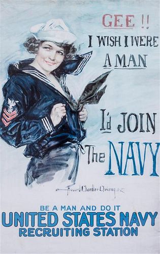 (WWI POSTERS, US) CHRISTY, HOWARD CHANDLER. Gee!! I Wish I Were a Man, 1918. Color lithograph poster.