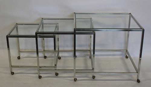 MIDCENTURY Chrome & Glass Nesting Tables