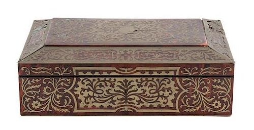 A Boulle Style Tortoiseshell and Bronze Overlay Covered Box Height 3 x width 9 inches.