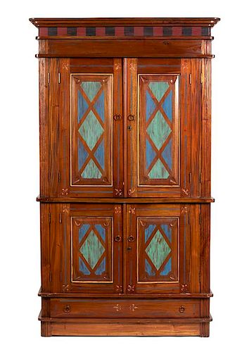 A Mizner Style Painted Two Door Dresser Height 84 1/2 x width 47 x depth 27 inches.