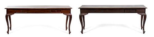 A Near Pair of French Provincial Style Console Tables Height 30 x width 70 1/2 x depth 19 1/2 inches.