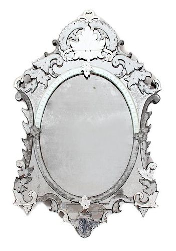 A Venetian Glass Mirror Height 60 x width 40 inches.