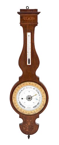 A French Marquetry Inlaid Rosewood and Gilt Bronze Barometer Height 41 inches.