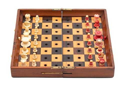 A French Chess Set in Leather Travel Case