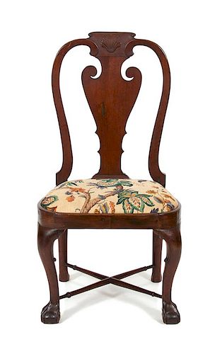 A George I Carved Mahogany Side Chair Height 39 1/2 inches.