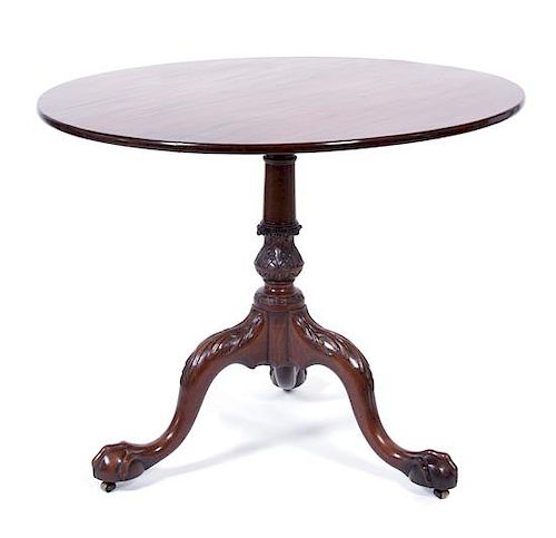 A George II Style Mahogany Tilt Top Table Height 27 x diameter 34 inches.