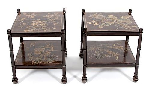 A Pair of Asian Coromandel Lacquered Side Tables Height 21 inches.